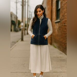 Men's SKOTTS SUEDE navy Washable Leather Vest Size small Sleeveless Zip-Up